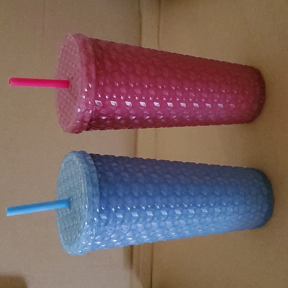2 26 oz Travel Tumbler Double Walled Diamond Textured Studded Acrylic Straw NWT - Picture 2 of 6